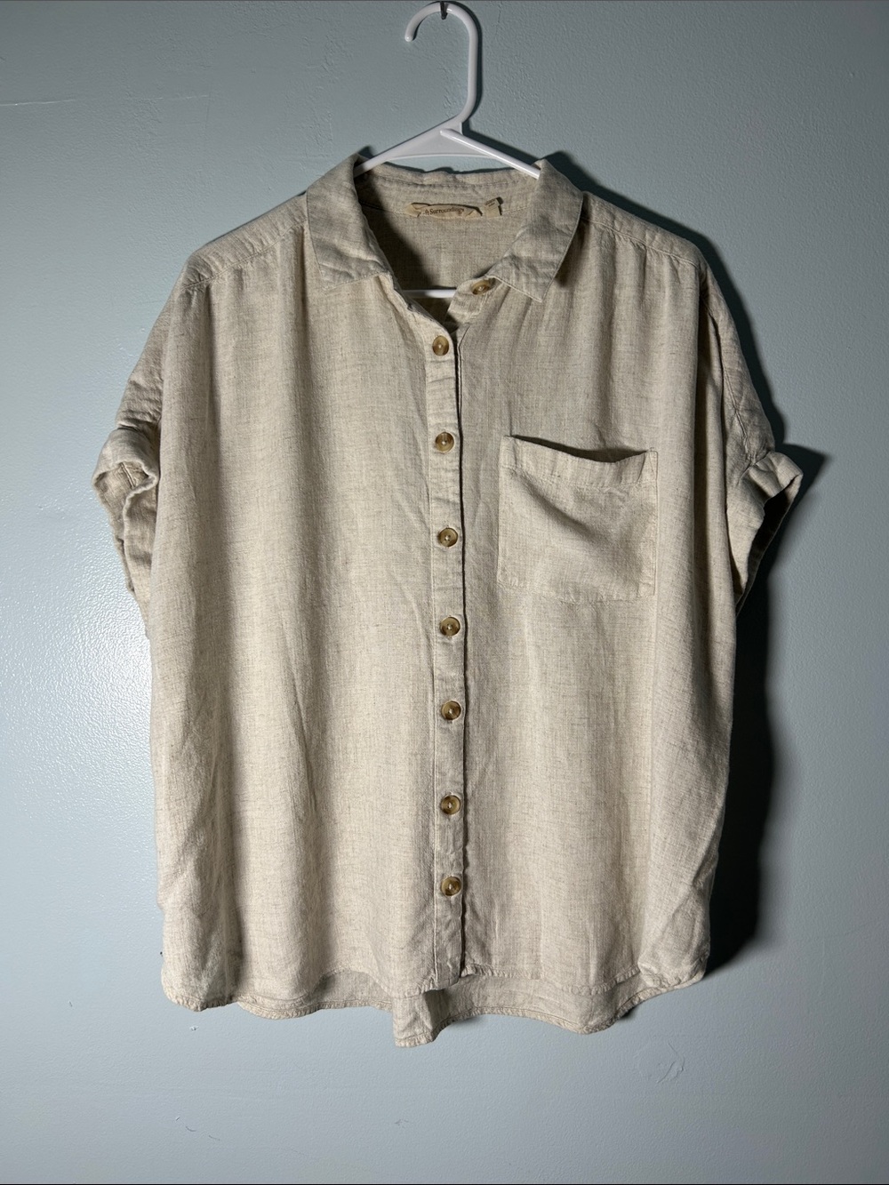 Soft Surroundings Casual Short-Sleeve Button-Up Shirt - Beige